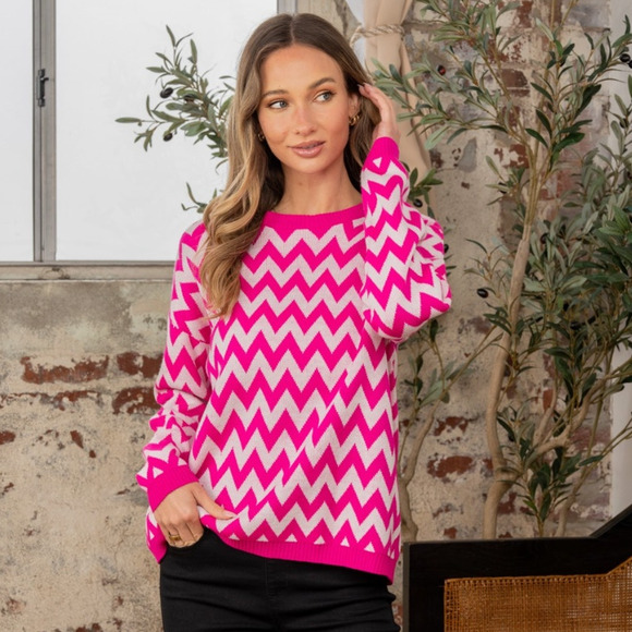 SEW IN LOVE Plus Pink White Wave Stripe Chevron Sweater NEW Plus Size 3X - Picture 1 of 6